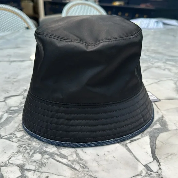 Prada Black Bucket Hat black nylon with denim medium